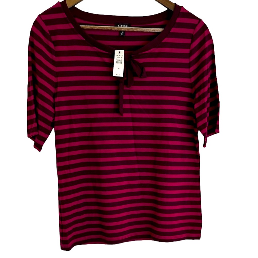 NWT Talbots short sleeve stripped bow top women M